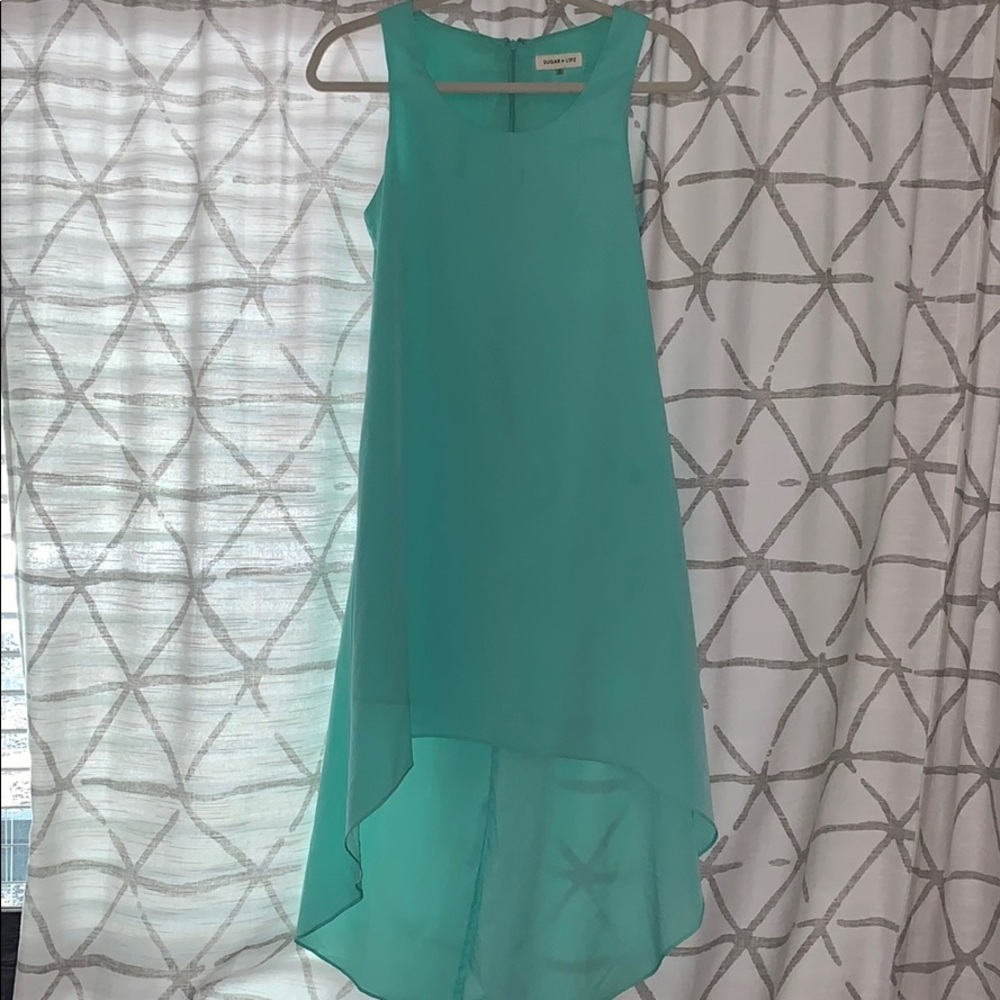 Turquoise Sleeveless Sugar + Lips High-Low Dress
